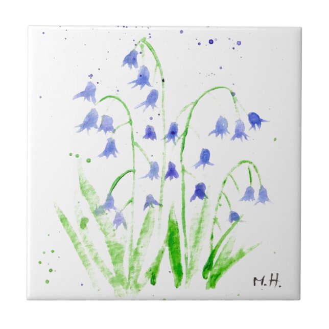 Carreau Bluebells aquarelle florale bleu joli élégant c (Devant)