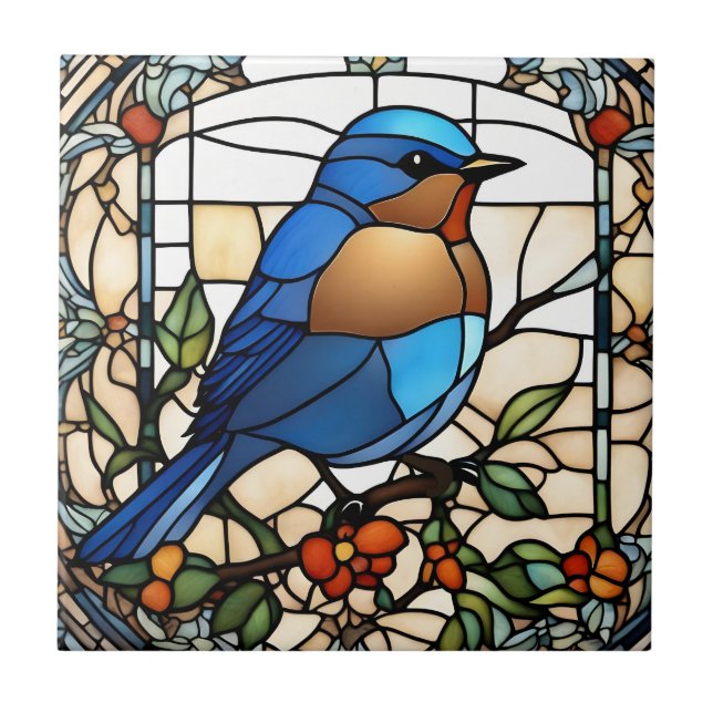 Carreau Bluebird Faux Vitrail Oiseau bleu (Devant)