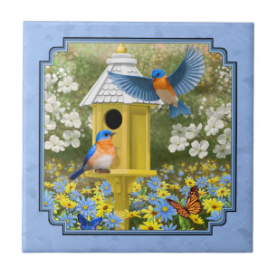 Carreau Bluebirds et Hexagon Birdhouse Blue