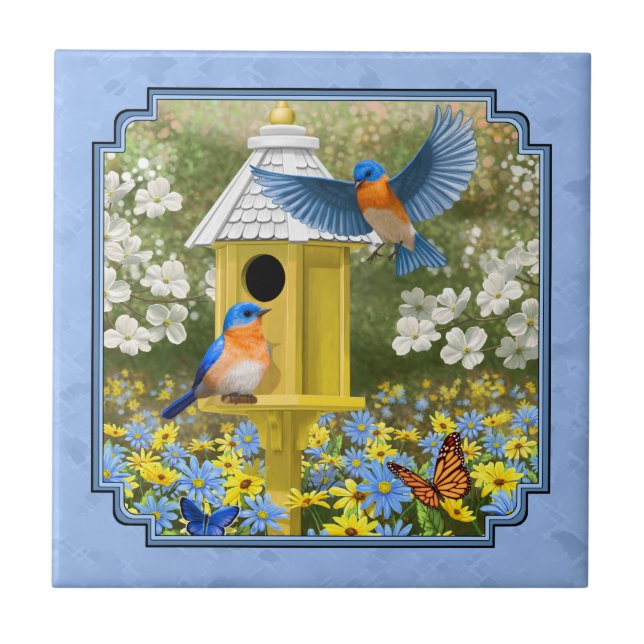 Carreau Bluebirds et Hexagon Birdhouse Blue (Devant)