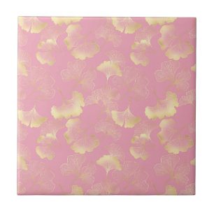Carreau Blush Ginkgo Luxe – Botanique dorée sur rose (1)