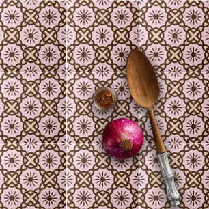 Carreau Blush Pink and Brown Mosaic Geometric Pattern