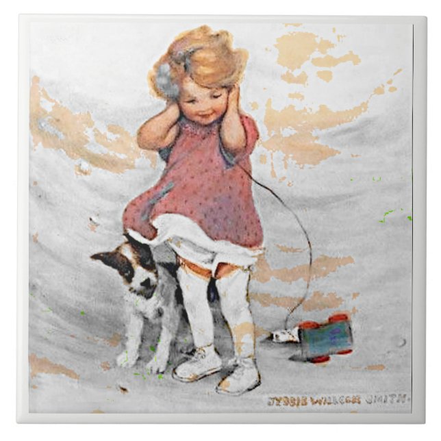 Carreau Blustery Wind Jessie Wilcox Smith Girl Chien (Devant)