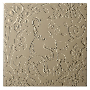 Carreau Boeuf Beige Bear Cub Bois Embossé Foliage Élégant