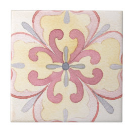 Carreau Bohème cadeau féminin motif floral Aquarelle