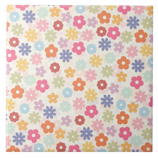 Carreau Boho 70's Retro Daisy Flowers (Devant)