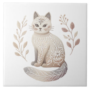 Carreau Boho Chat minimaliste Feline Art décoratif