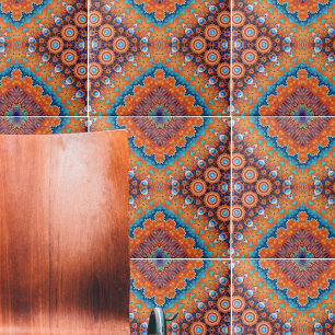 Carreau Boho Eclectique Kaleidoscopique Hip Turquoise Ochr