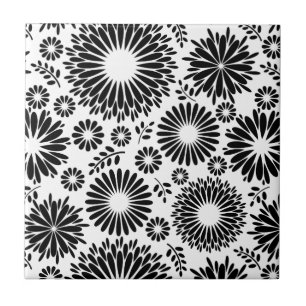 Carreau Boho fleurs Motif floral vectoriel noir et blanc