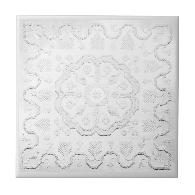 Carreau Boho Grey and White Faux Relief Flower Motif (Devant)