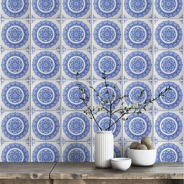 Carreau Boho Indigo Navy bleu Mandala fleur (Créateur téléchargé)
