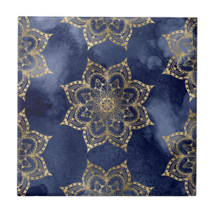 Carreau Boho Mandala Motif Gold Navy Blue Enk Texture