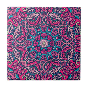 Carreau Boho Mandala rose, Turquoise et marine