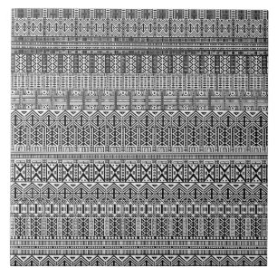 Carreau Boho moderne Motif noir et blanc Bandes Doodles