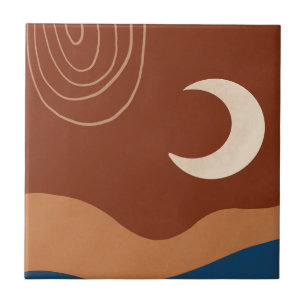 Carreau Boho Moon Arc-en-ciel paysage rouille Tan bleu Bro