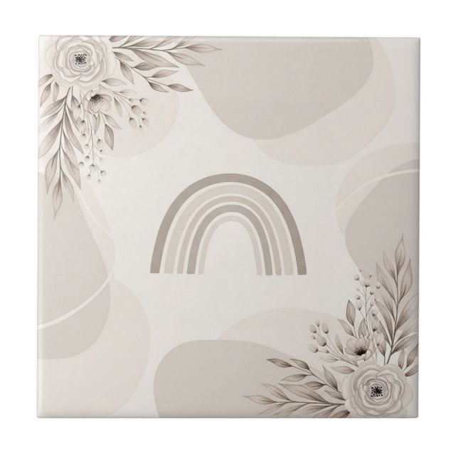Carreau Boho Neutre Arc-en-ciel Floral Beige Taupe (Devant)