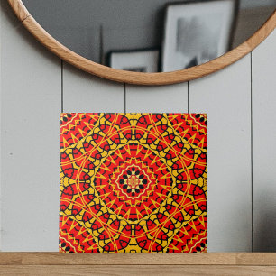 Carreau Boho Oriental rouge et orange Motif géométrique