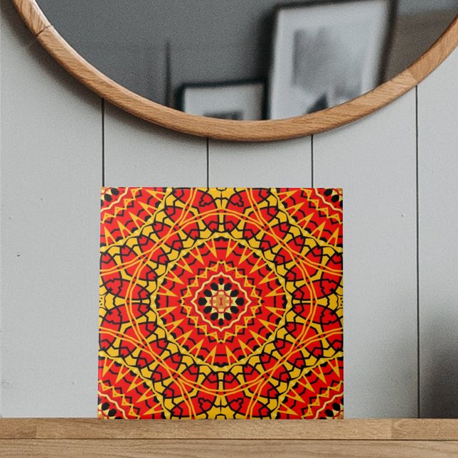 Carreau Boho Oriental rouge et orange Motif géométrique (Créateur téléchargé)