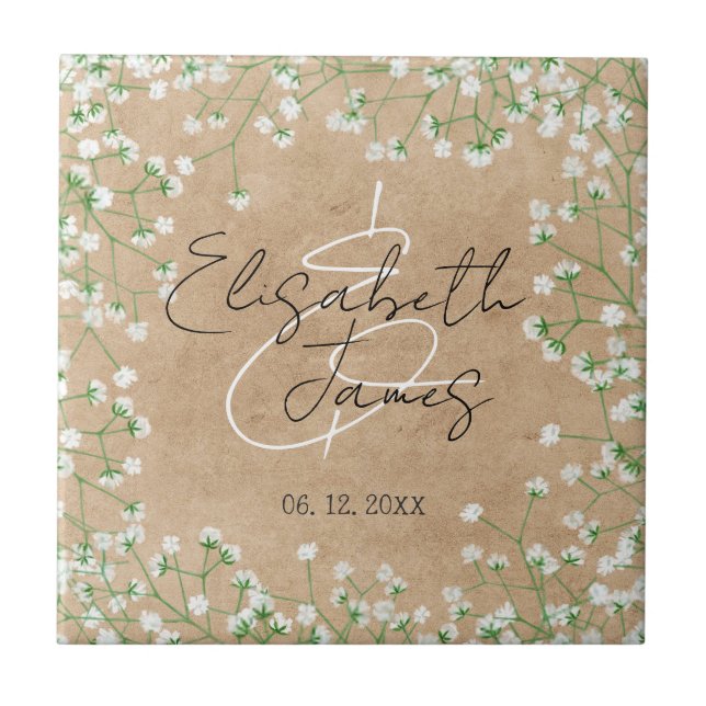 Carreau Boho Rustic Floral Baby's Breath Inspiré Mariage (Devant)