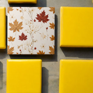 Carreau Boho Vintage Feuilles d'érable hiver modèle floral