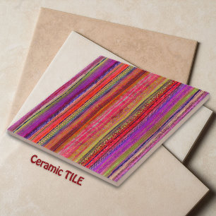 Carreau Boho Vintage Rouge Violet Rayures - 