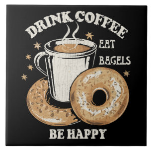 Carreau Boire du café manger des bagels être heureux