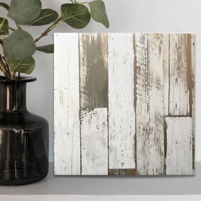 Carreau Bois blanc à grains de bois rustique de l'Ouest (White woodgrain rustic western country barn wood ceramic tile)