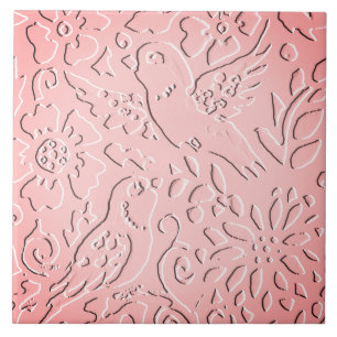Carreau Bois d'Oiseau rose Ombre Embossés Nature Florale