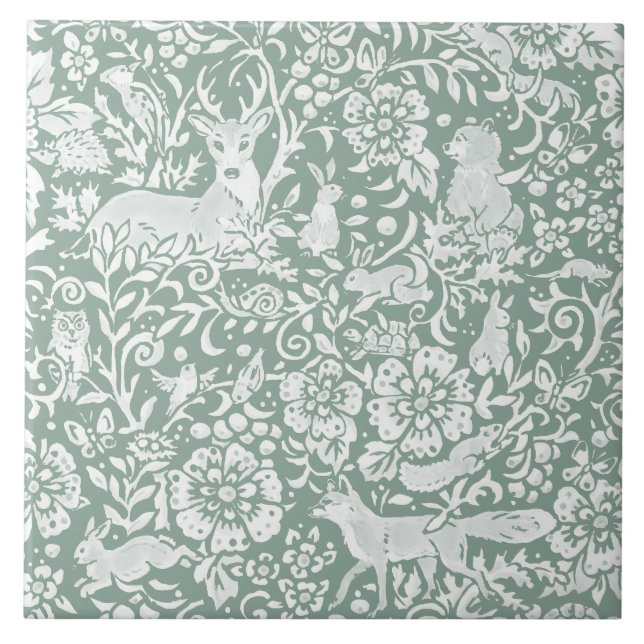 Carreau Bois Sage Green Forêt Animaux Renard Renard Renard (Devant)