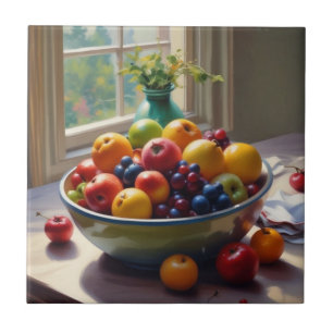 Carreau Bol de fruit sur table peinture à l'huile classiqu