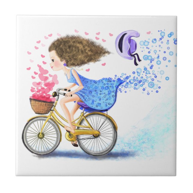 Carreau Bonne Jeune Fille Sur Un Vélo - Coeurs D'Amour Rom (Devant)