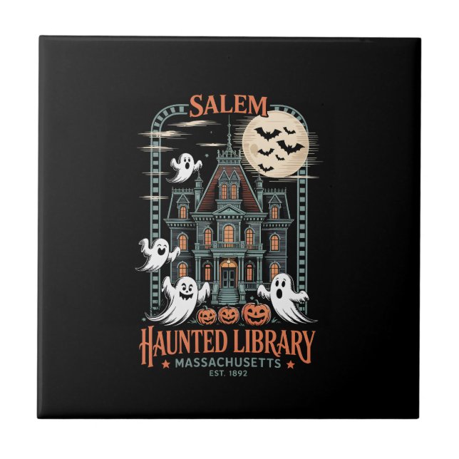 Carreau Bookworm Halloween Shirt Haunted Library (Devant)