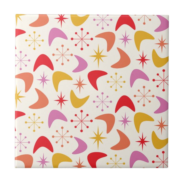 Carreau Boomerang du milieu du siècle avec Starbursts colo (Devant)