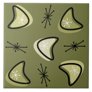 Carreau Boomerangs atomiques Starbursts Olive Green