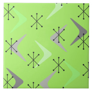 Carreau Boomerangs du milieu du siècle Starbursts Green