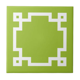 Carreau Bordure Clé Grecque Blanche Vert Citron Tendance