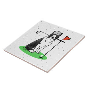Carreau Bordure Collie Chien Jouer Golf (noir & blanc) Amu
