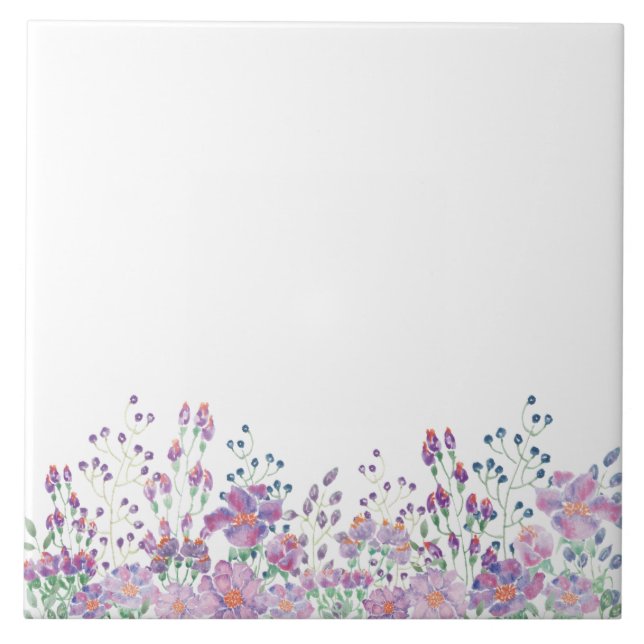 Carreau bordure du fond de la fleur d'aquarelle violette (Devant)