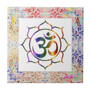 Carreau Bordure Namaste Aum Om & Lotus Rainbow Personnalis
