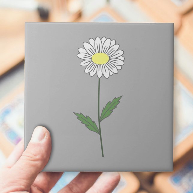Carreau Botanique Daisy Pastel Fleur Grey (Daisy Flower Gray Ceramic Tile)