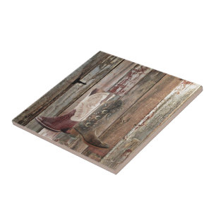 Carreau Botte de cowboy occidentale de pays en bois