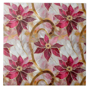 Carreau Boucles d'or Bourgogne rose Poinsettias de Noël