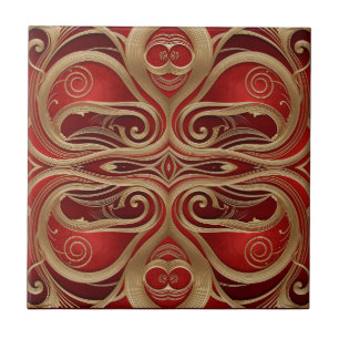 Carreau Boucles d'or complexes sur toile rouge luxueuse