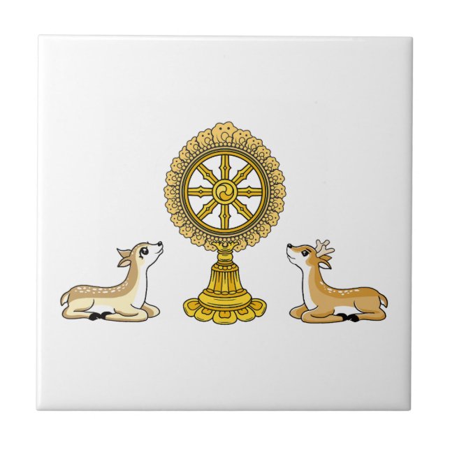 Carreau Bouddha Dharma Roue & Cerfs Carrelage en céramique (Devant)