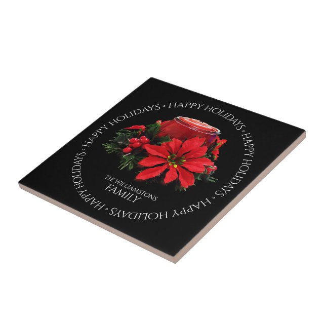 Carreau Bougie de Noël rouge, Holly et Poinsettia (Côté)