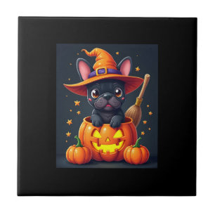 Carreau Bouledogue Français Sorcière Citrouille Halloween