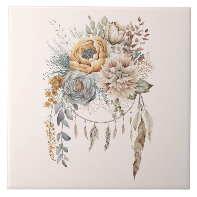 Carreau Bouquet de fleurs Boho et Dreamcatcher (Devant)