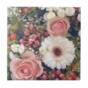 Carreau Bouquet de fleurs de roses roses romantiques