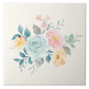 Carreau Bouquet de fleurs rose et bleu élégant