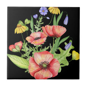 Carreau Bouquet de fleurs sauvages botaniques Art aquarell